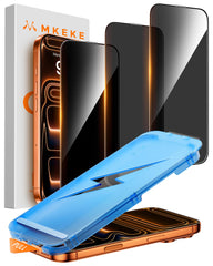 Mkeke front packaging showing three privacy protectors and accessories for quick setup
