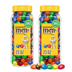 M&M'S frasco delantero mostrando etiqueta y color, conveniencia para fiestas