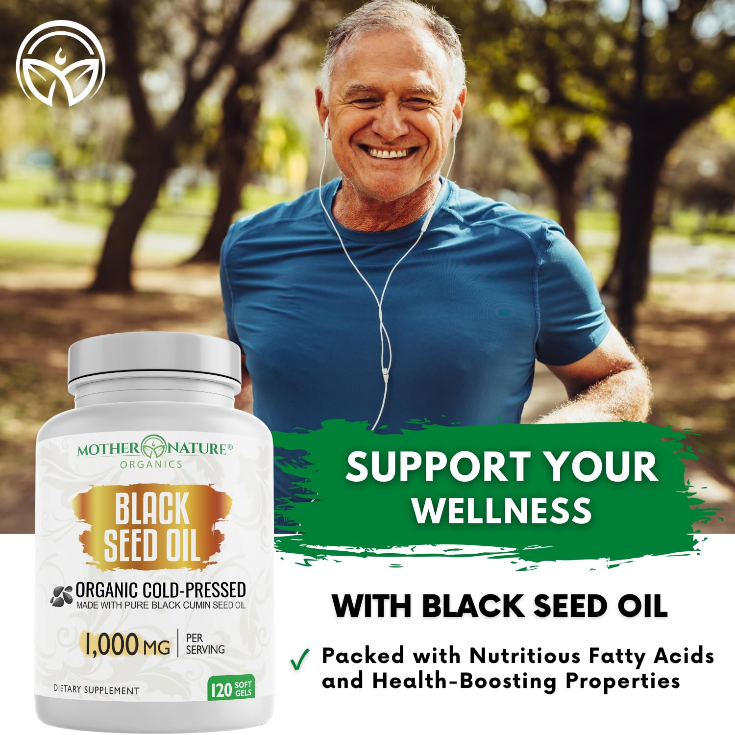 Mother Nature Organics cápsula en mano para comparar tamaño y conveniencia