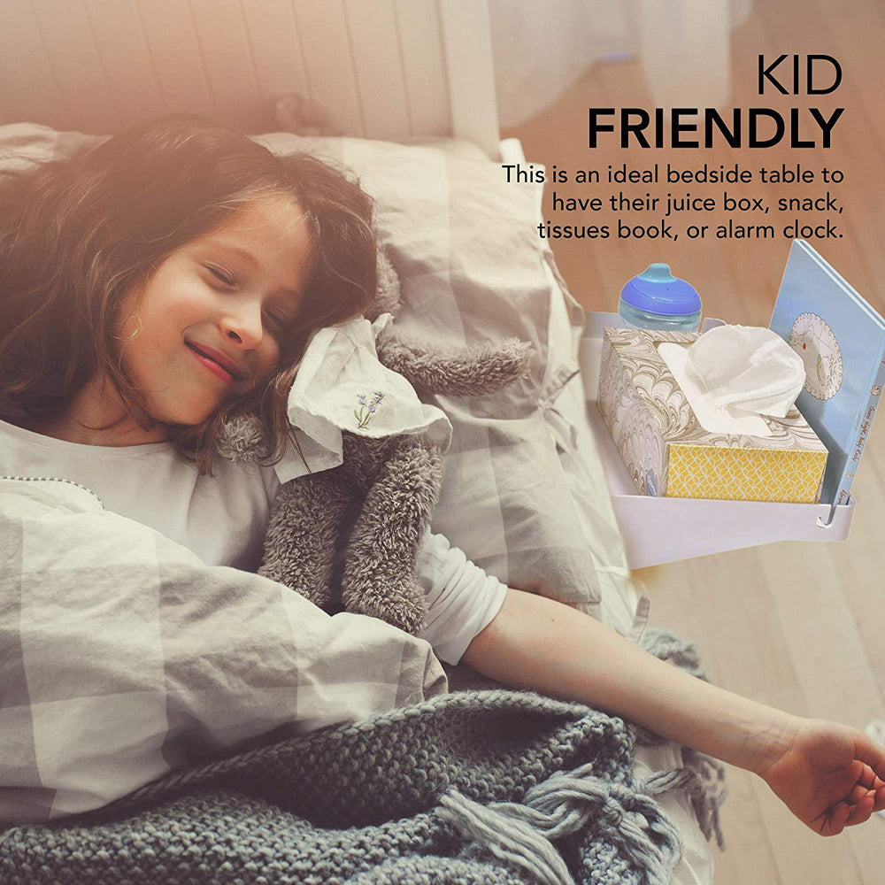 Modern Innovations flat tray with phone and book showing organized bedside benefit