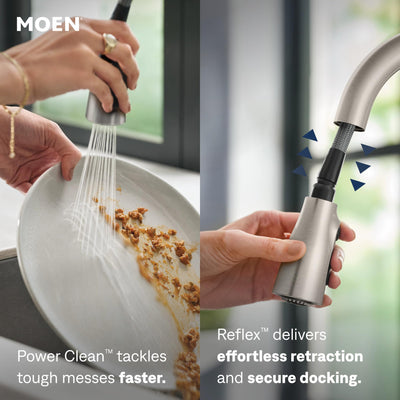 Moen Adler single lever handle angle showing precise volume and temperature control