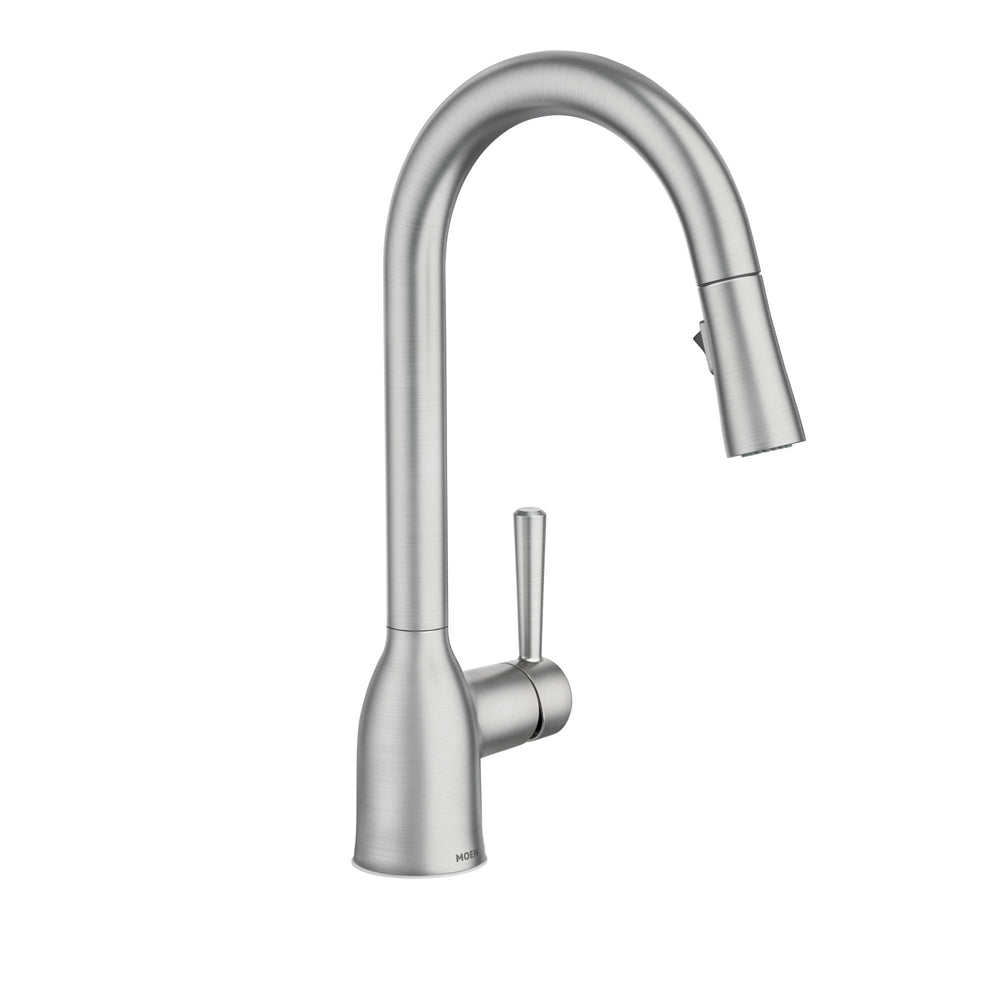Moen Adler pulldown hose extended in use demonstrating smooth Reflex retraction