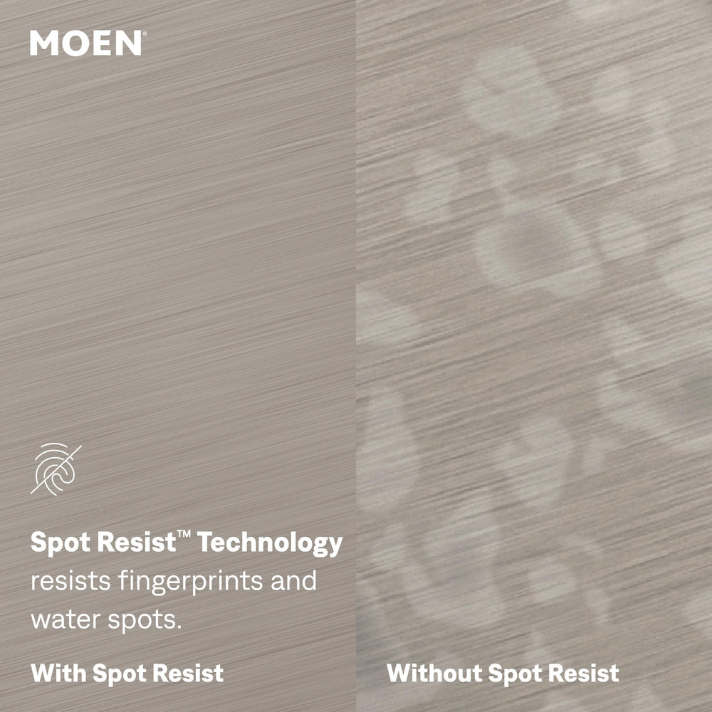 Moen Adler Spot Resist finish resisting fingerprints for cleaner-looking surfaces