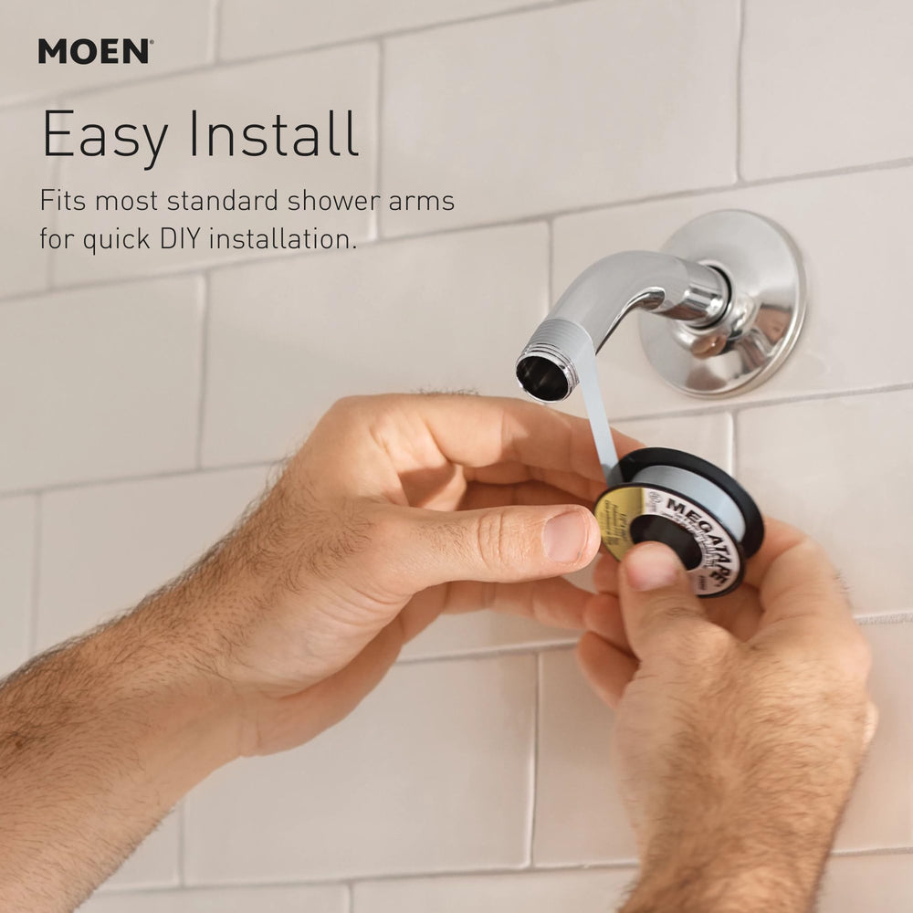 Moen chrome finish reflecting light for an easy-to-clean mirror-like bathroom accent