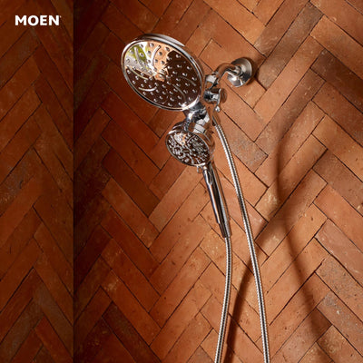 Moen shower combo beside a ruler to show scale and installation footprint