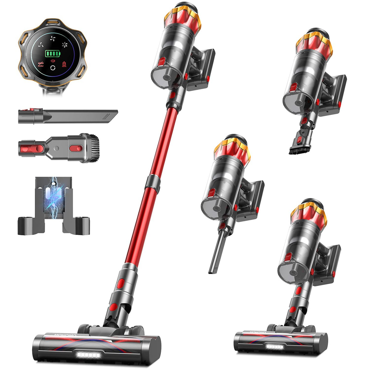 mohomo front view showing red stick vacuum and storage benefit