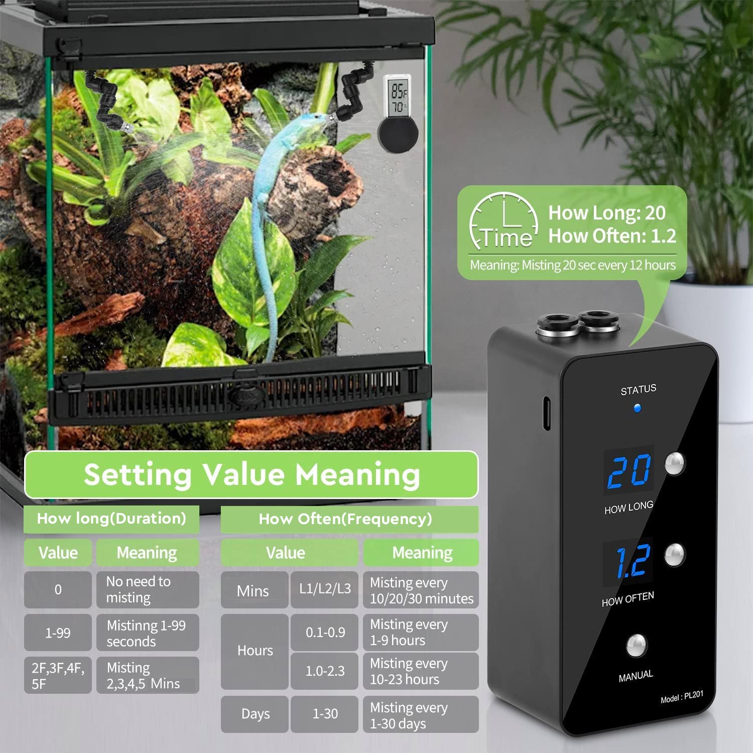 moistenland misting system installed in terrarium, consistent humidity