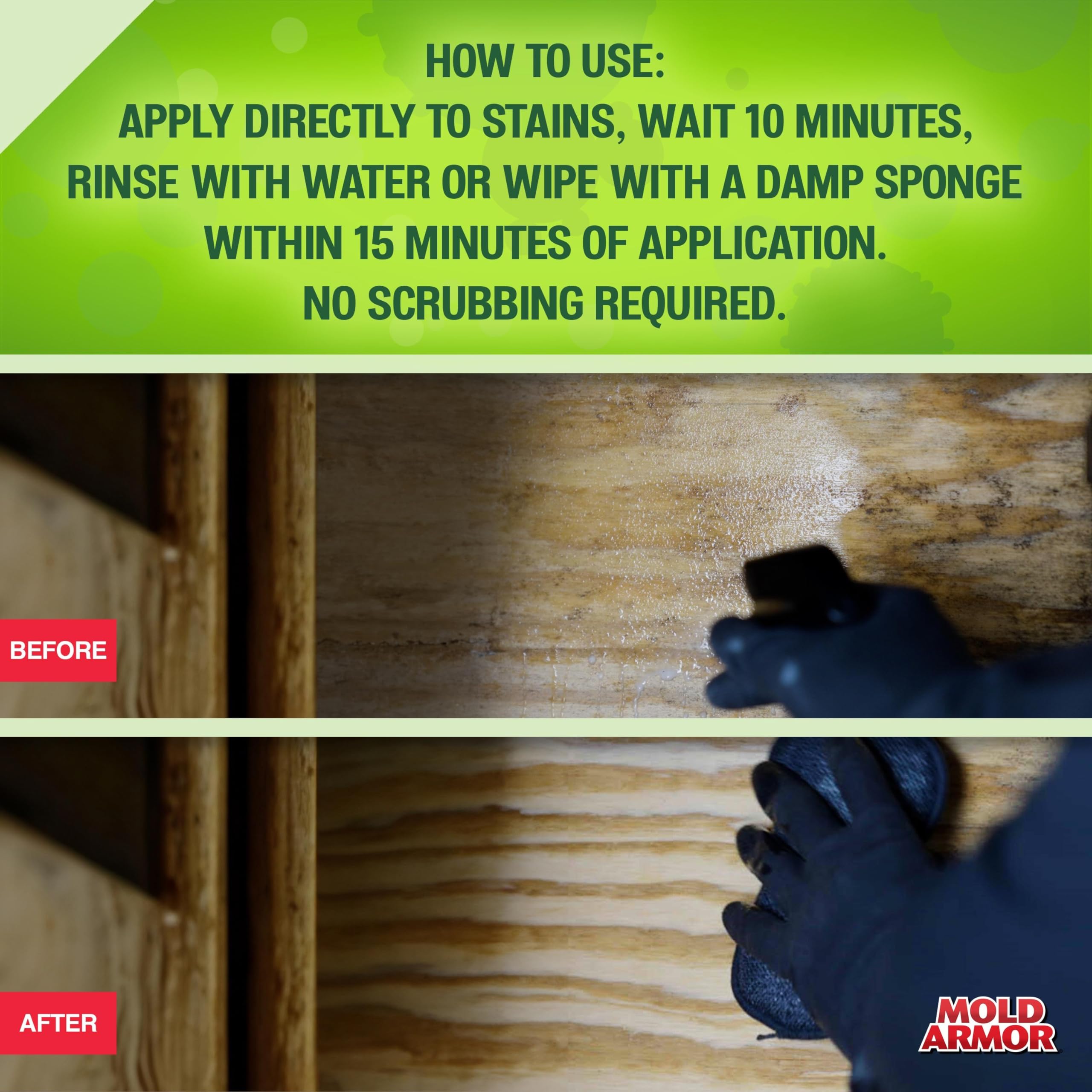Mold Armor etiqueta con instrucciones claras y precauciones para uso seguro