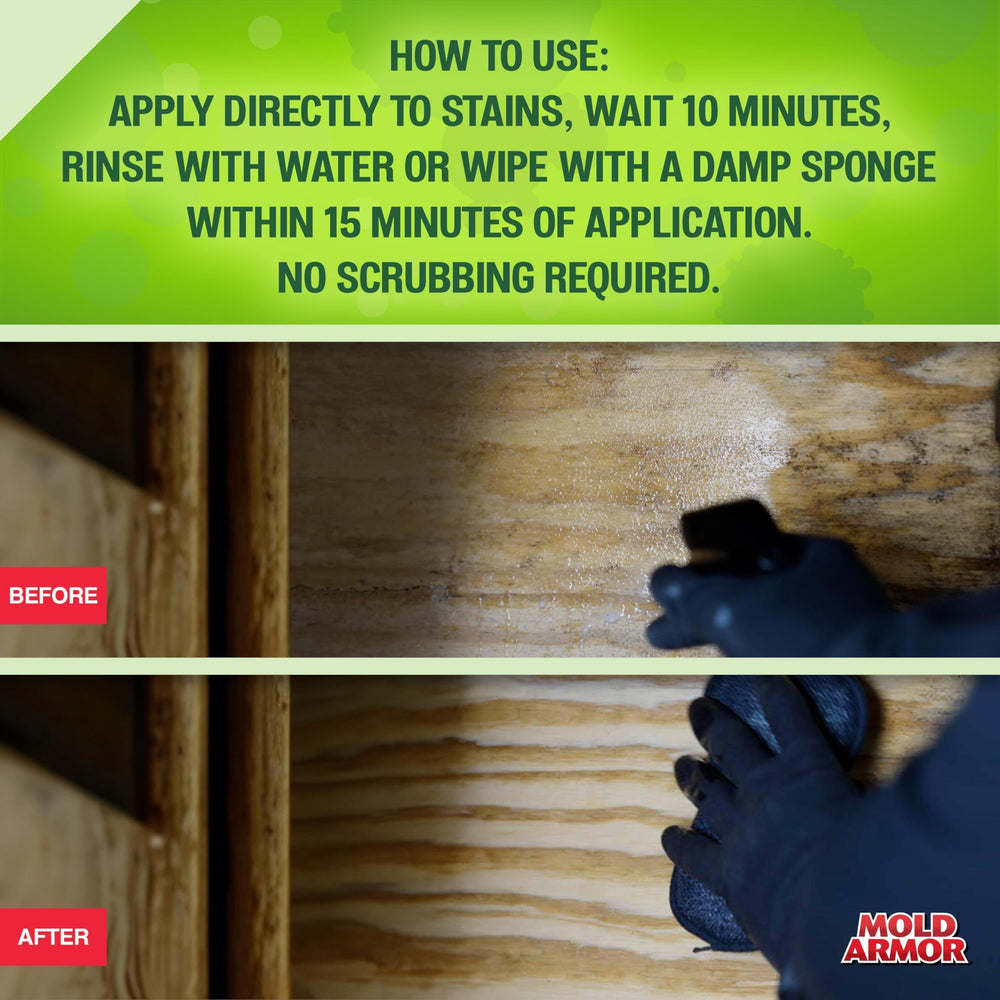 Mold Armor etiqueta con instrucciones claras y precauciones para uso seguro