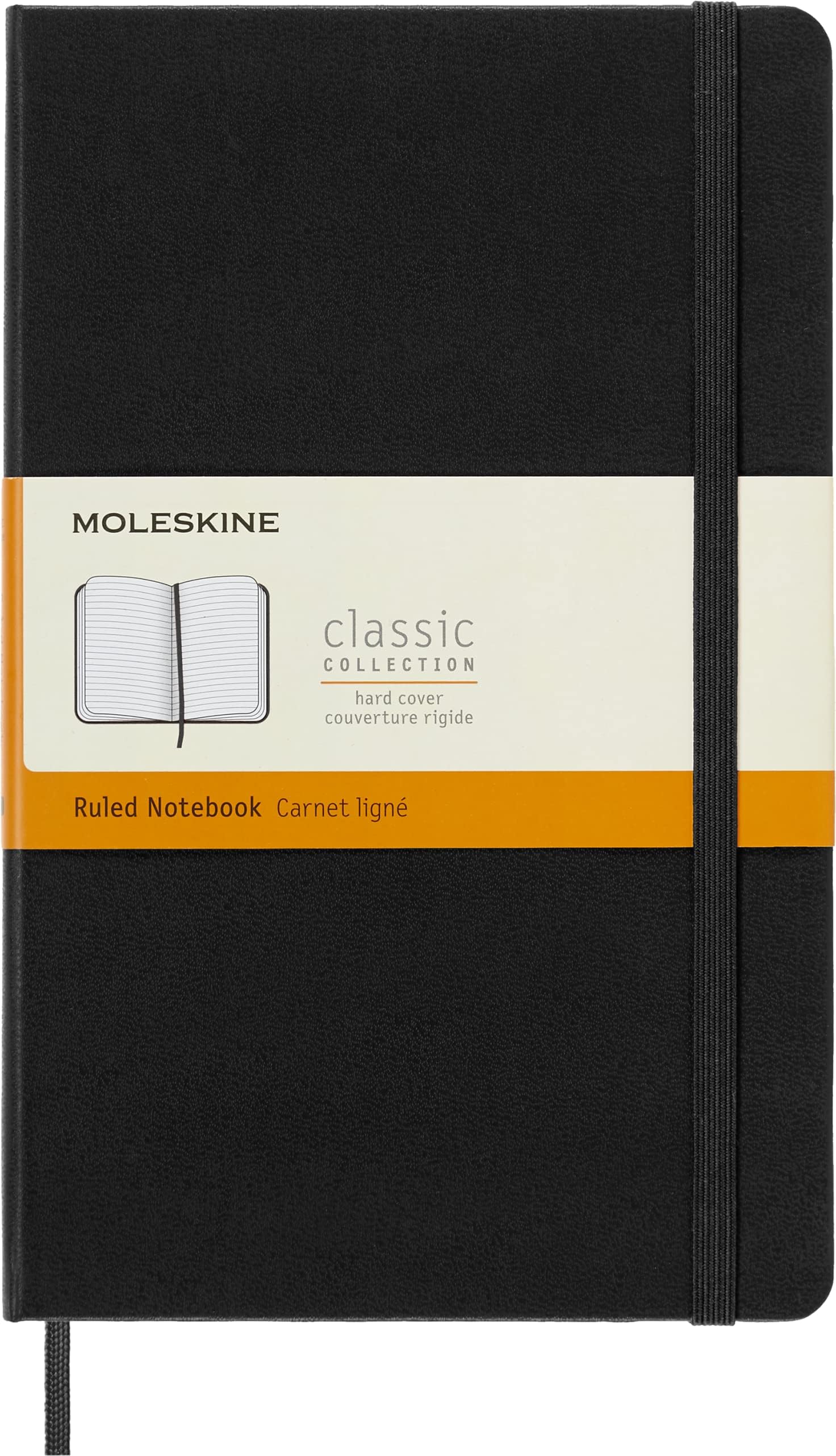 Moleskine cuaderno clásico frente negro mostrando tapa dura y elegancia