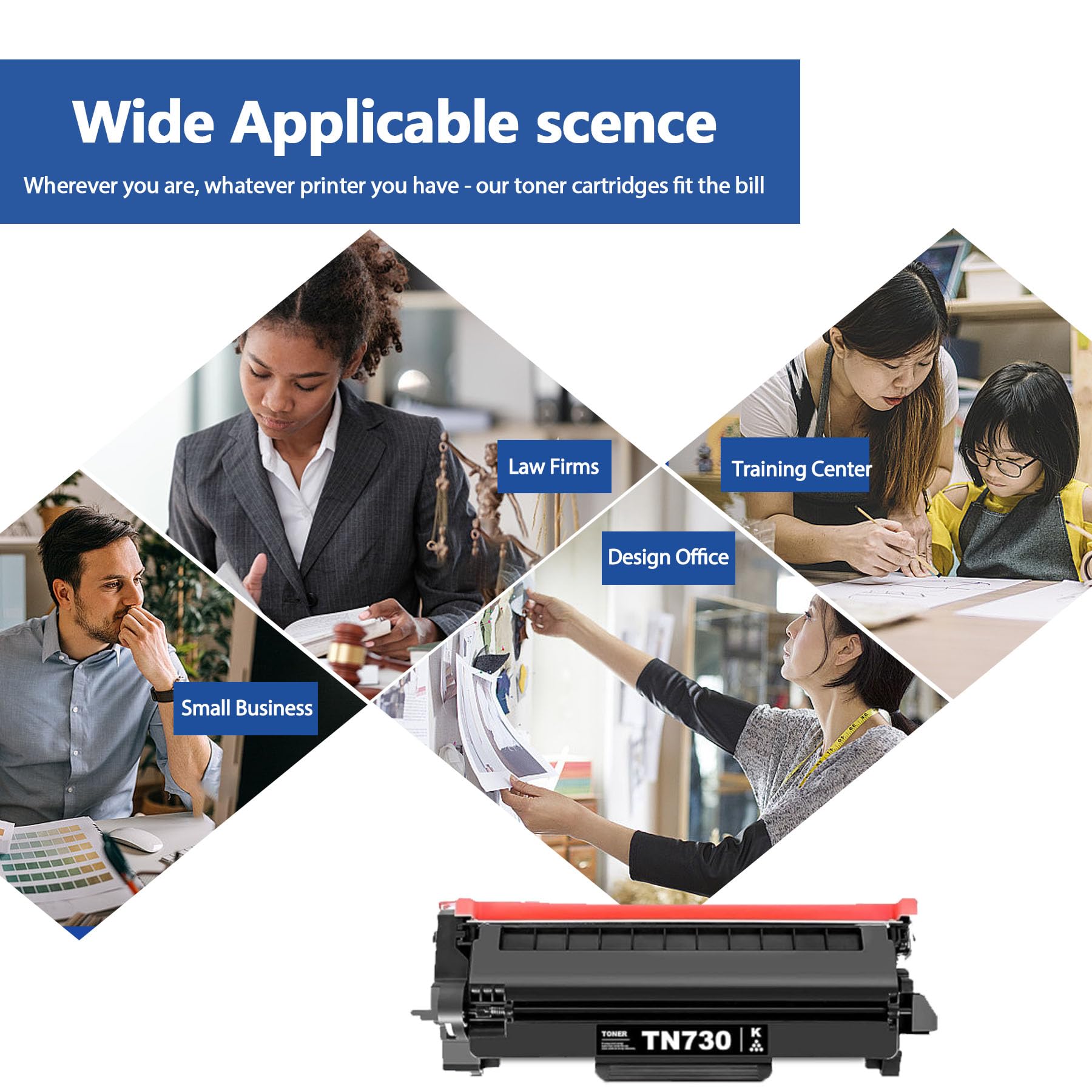 MOLIMER TN730 pack de cartuchos sobre escritorio en oficina moderna