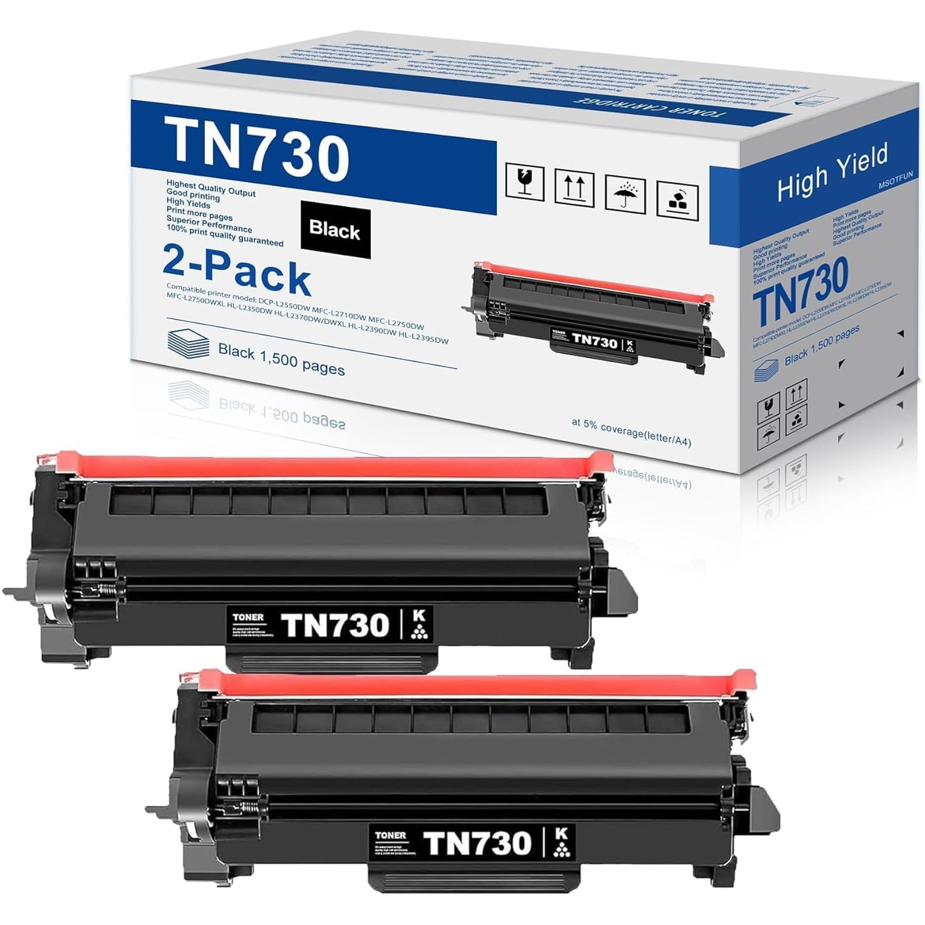 MOLIMER TN730 vista frontal del pack de 2 cartuchos para alta capacidad