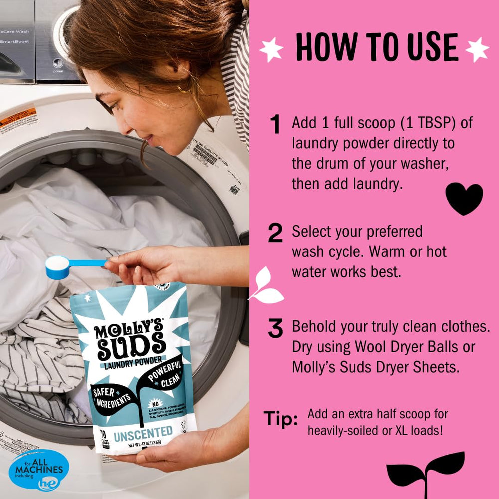 Molly's Suds bolsa de 79 oz junto a objetos para escala y valor