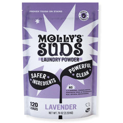 Molly's Suds front packaging showing lavender scent and benefits