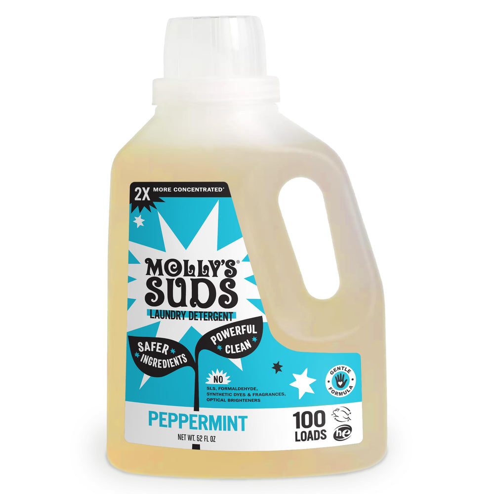 Molly's Suds front packaging showing peppermint label and benefits