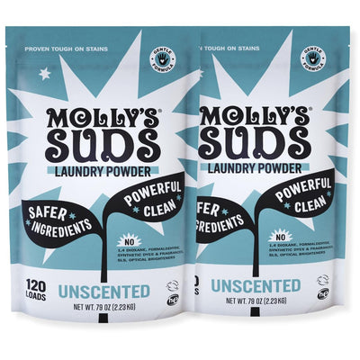 Molly's Suds front packaging showing product and benefits