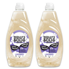 Molly's Suds frontal botella lavanda mostrando diseño y volumen