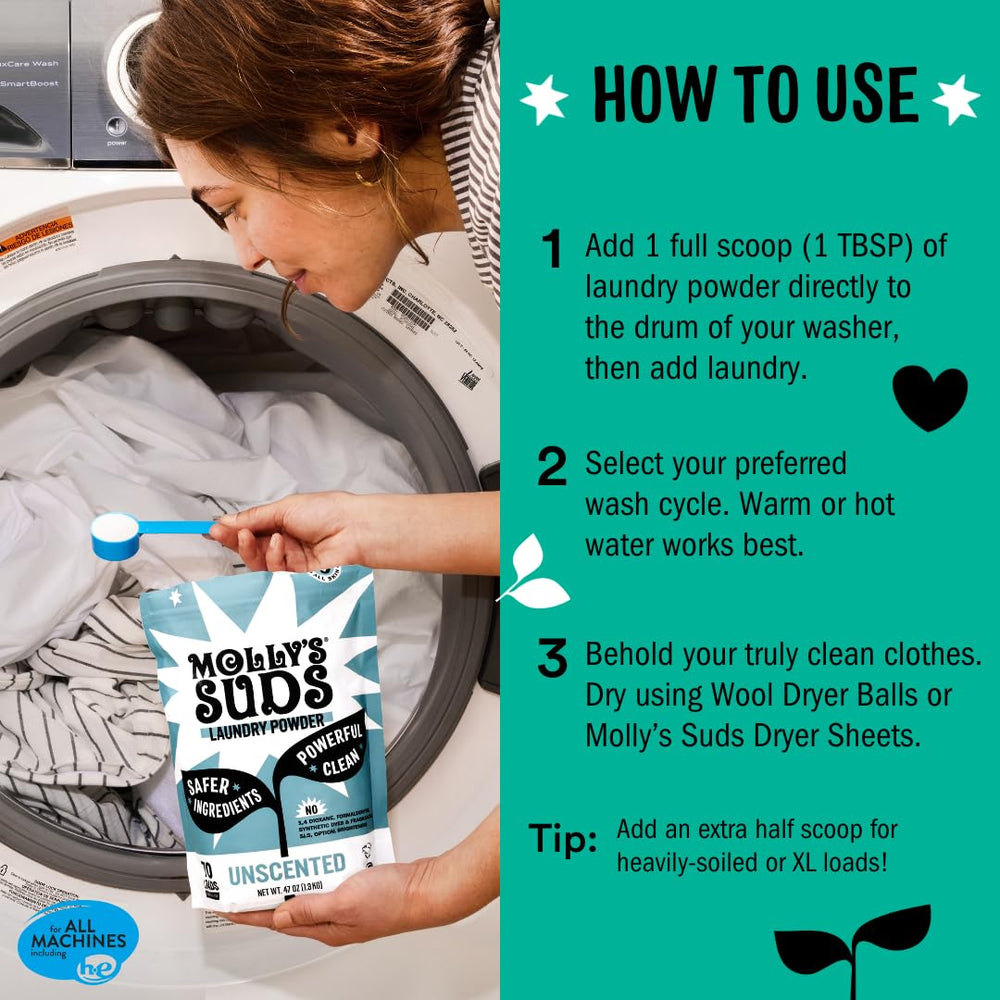 Molly's Suds label closeup showing simple ingredients and cruelty-free badge