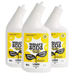 Molly's Suds botella frontal mostrando etiqueta y beneficios