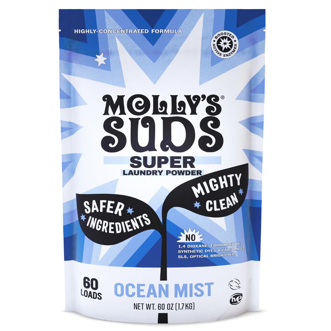 Molly's Suds paquete frontal Ocean Mist que muestra la marca y diseño, limpieza efectiva