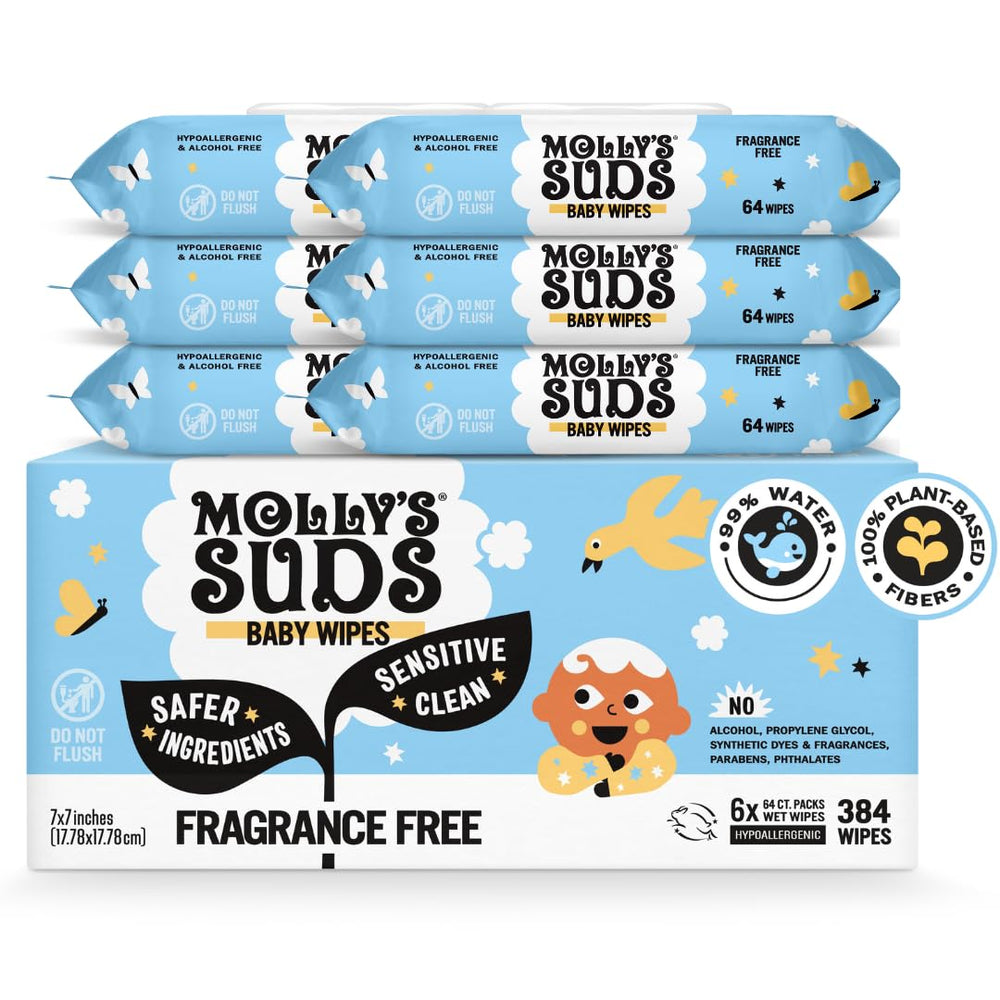 Molly's Suds paquete frontal mostrando etiqueta clara y beneficios