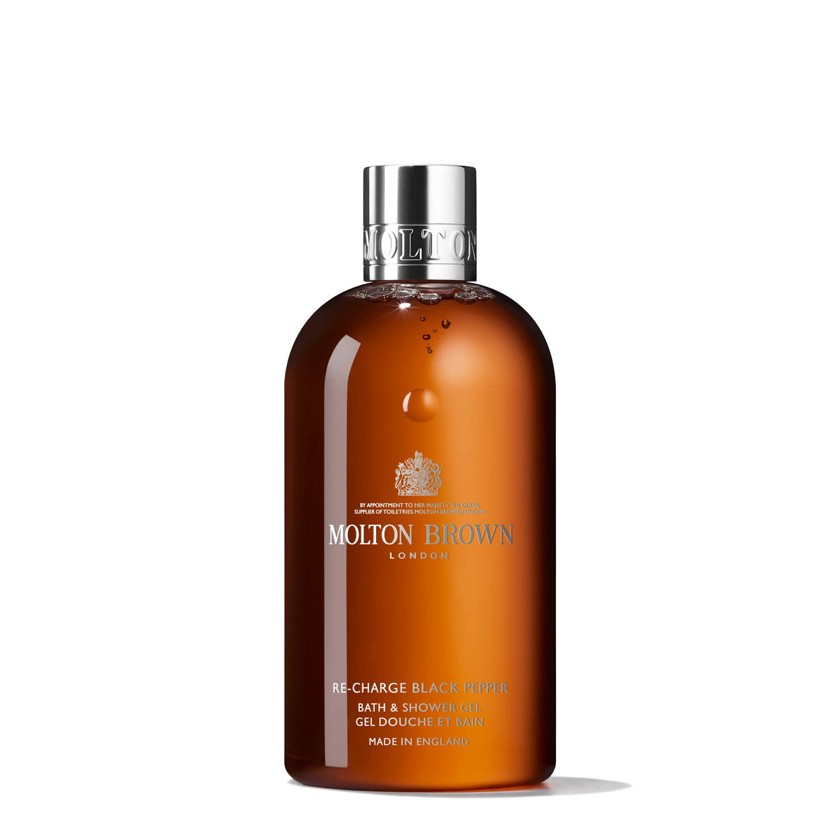 Molton Brown frontal del envase mostrando diseño y beneficio energizante