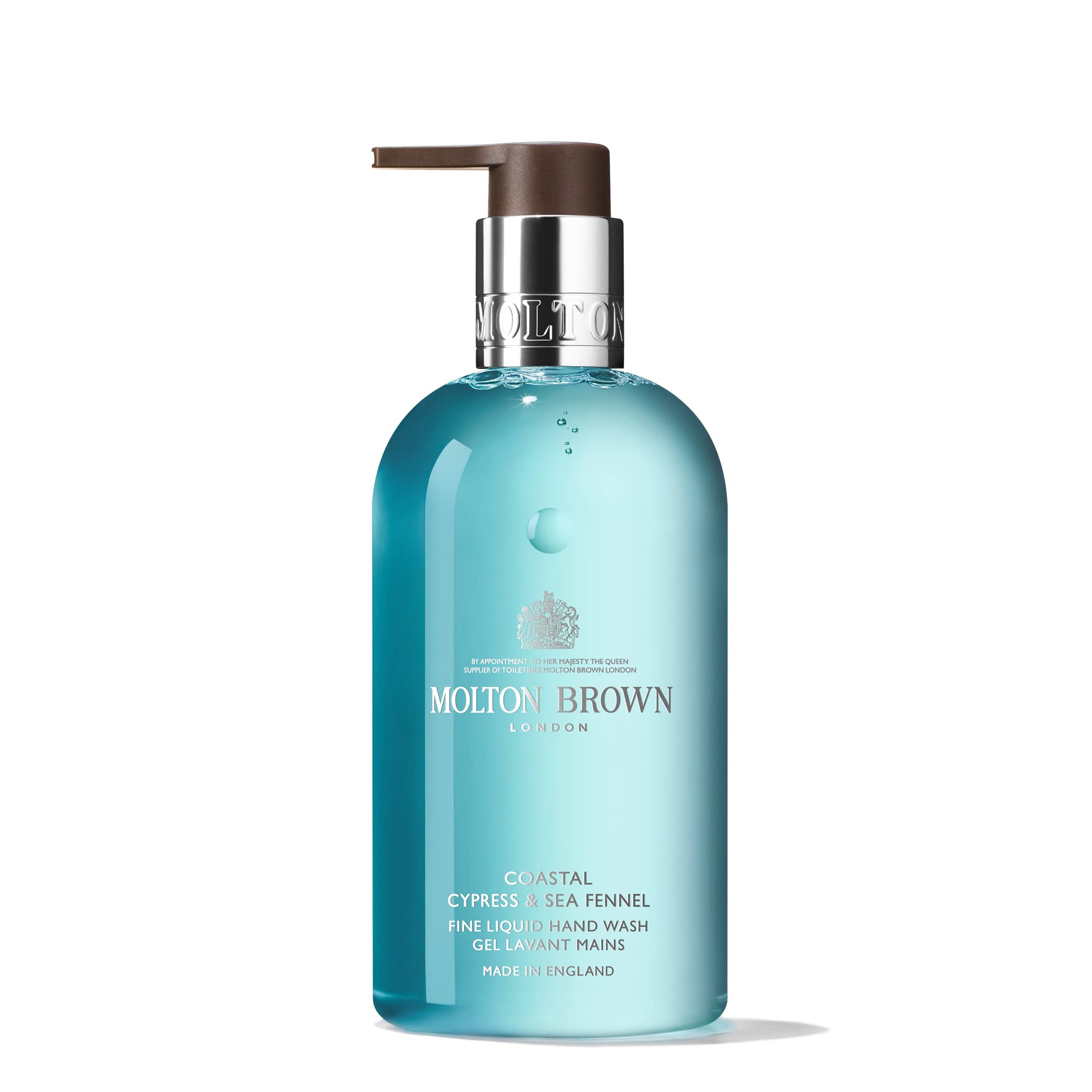 Molton Brown frasco frontal mostrando diseño y elegancia, limpieza visible