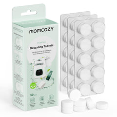 Momcozy botella frontal mostrando 30 tabletas, orden y ahorro