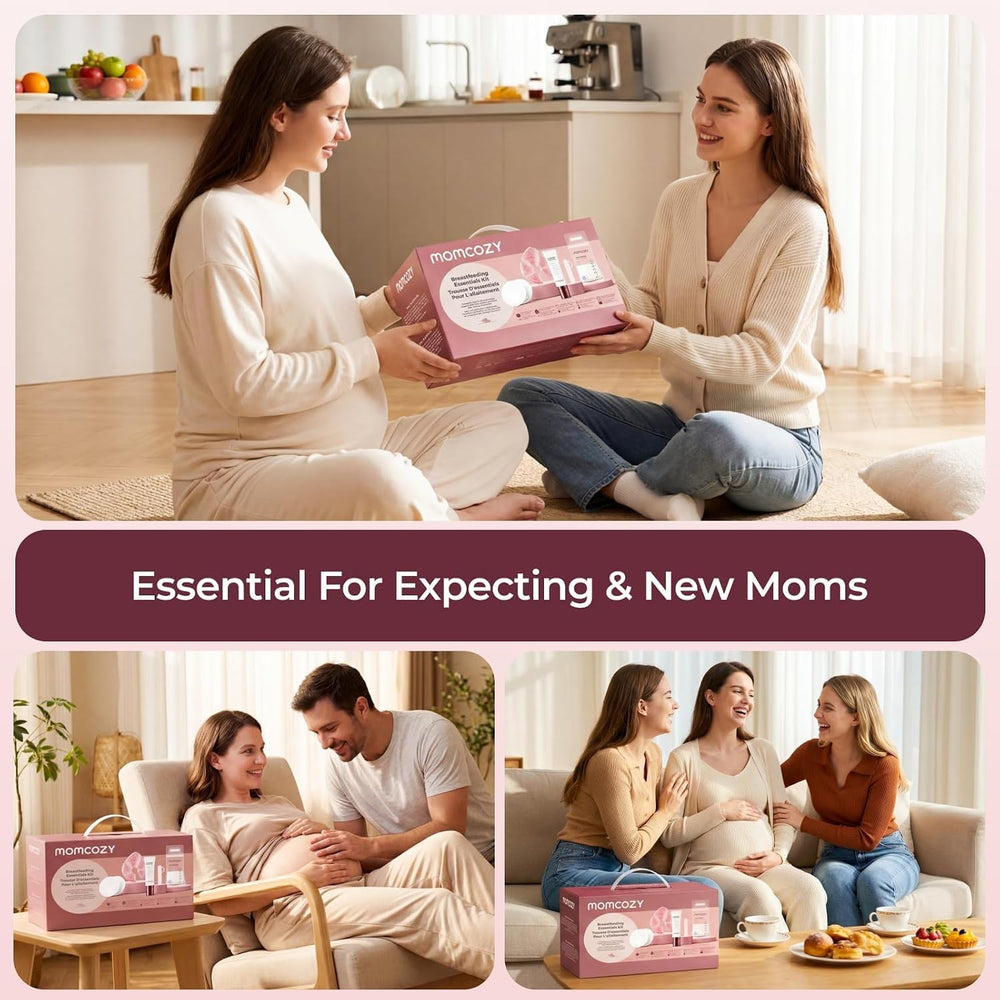 Momcozy contenido del kit desplegado mostrando organización y variedad de accesorios