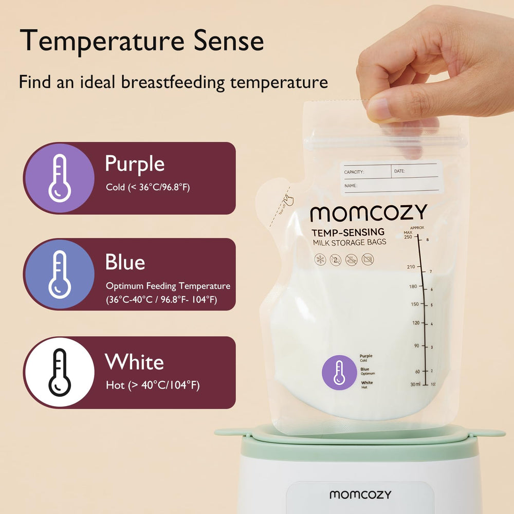 Momcozy detalle del sensor de temperatura que muestra color y seguridad