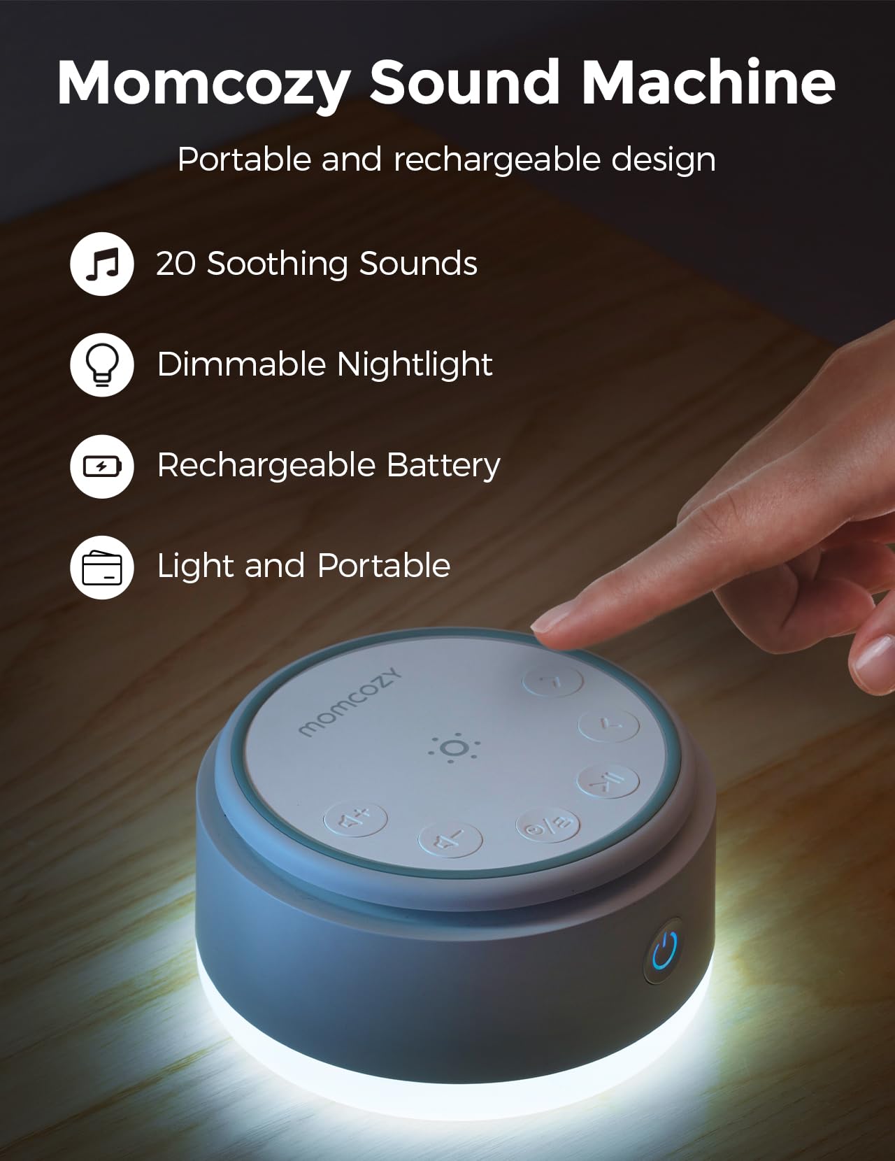 Momcozy detalle de la parte superior con luz táctil que facilita ajustes nocturnos