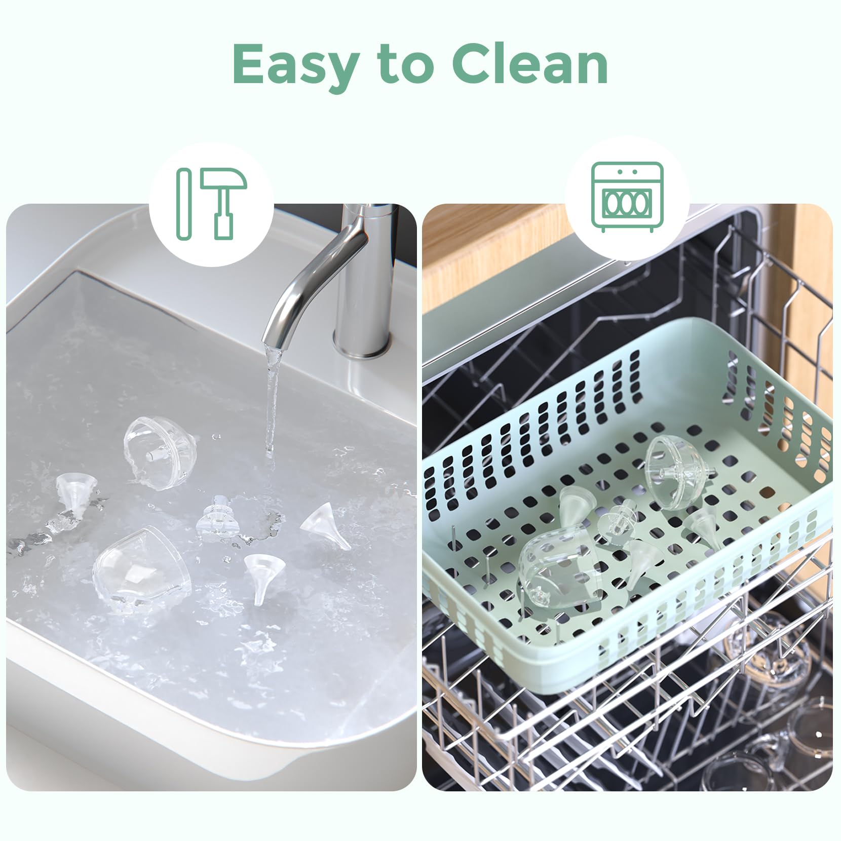 Momcozy disassembled parts laid out to show simple cleaning and maintenance