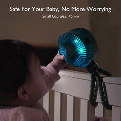 Momcozy ventilador sujeto al cochecito ofreciendo frescor al bebé