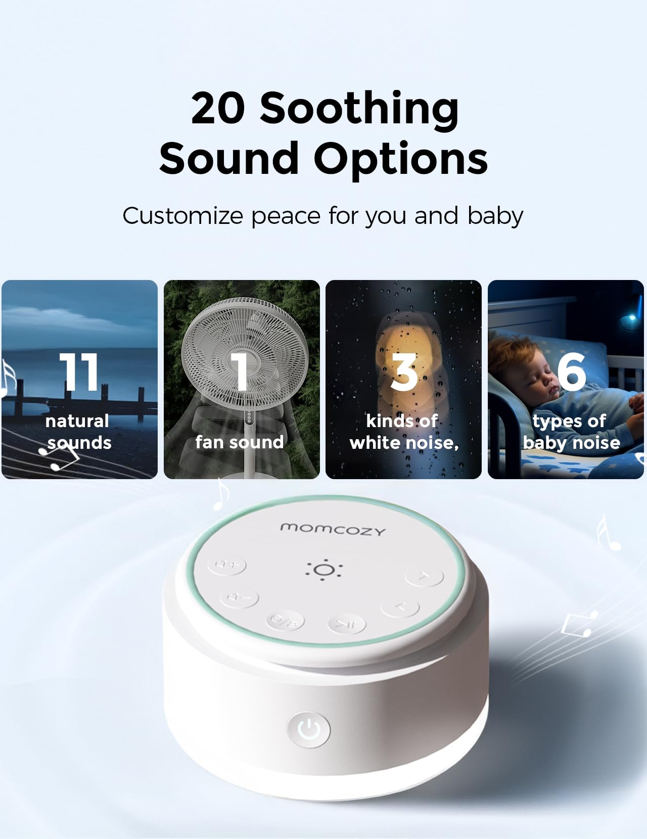 Momcozy en uso en habitación de bebé creando ambiente silencioso y relajante