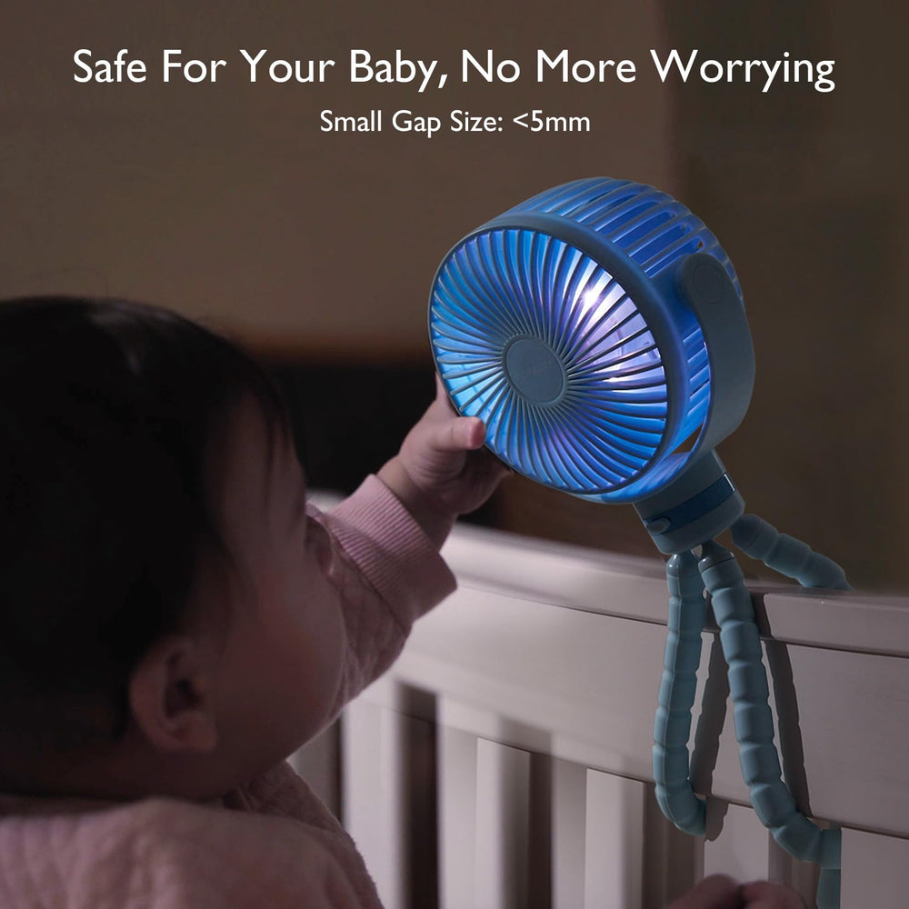 Momcozy fan clipped to crib providing gentle airflow and comfort
