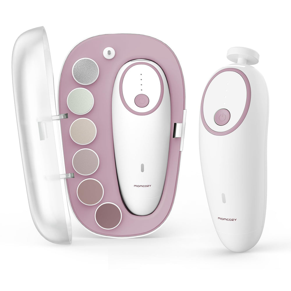 Momcozy vista frontal del recortador con diseño ergonómico y seguridad