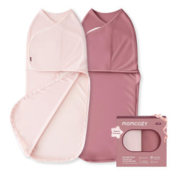 Momcozy vista frontal del empaque mostrando el swaddle y beneficios