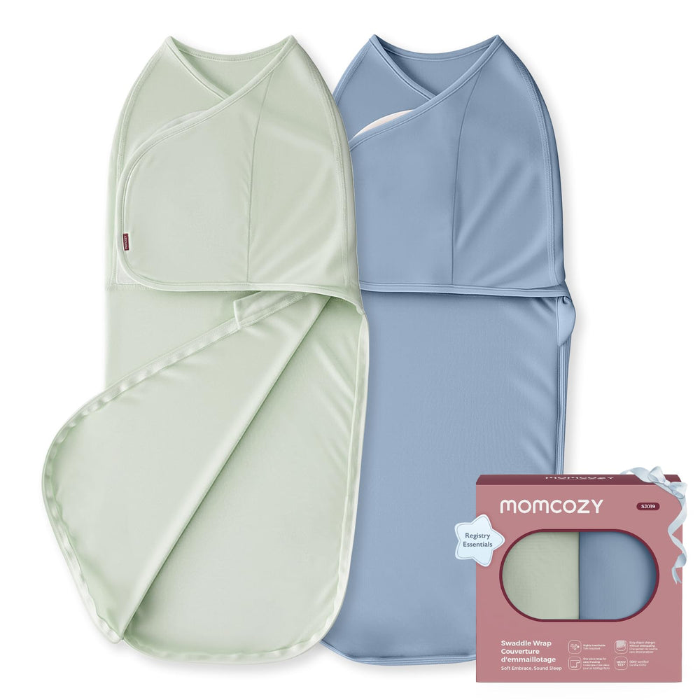 Momcozy vista frontal del swaddle mostrando el diseño y comodidad