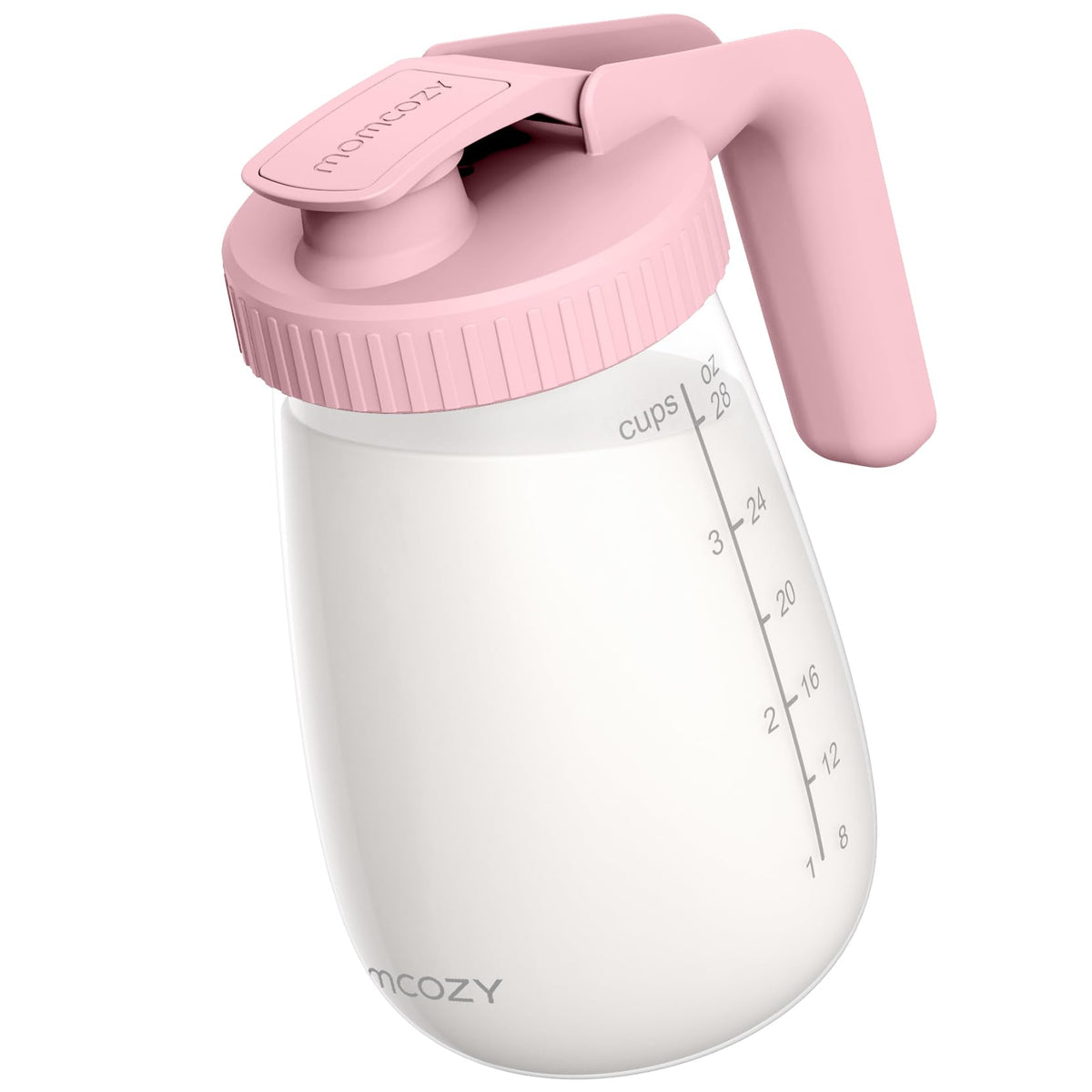 Momcozy jarra frontal 32oz rosa mostrando capacidad y diseño ergonómico