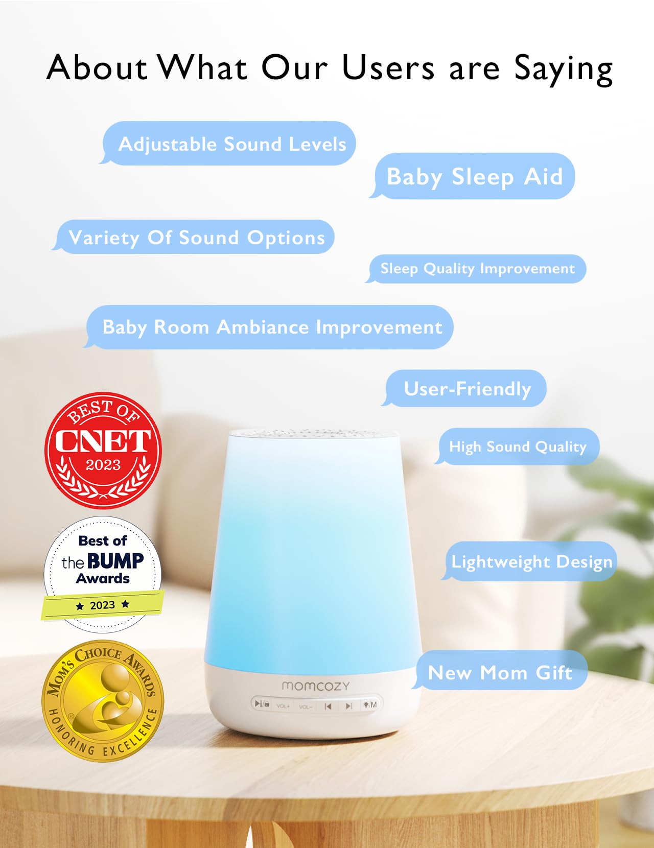 Momcozy seven LED colors lit, offers gentle lighting options to comfort baby at night