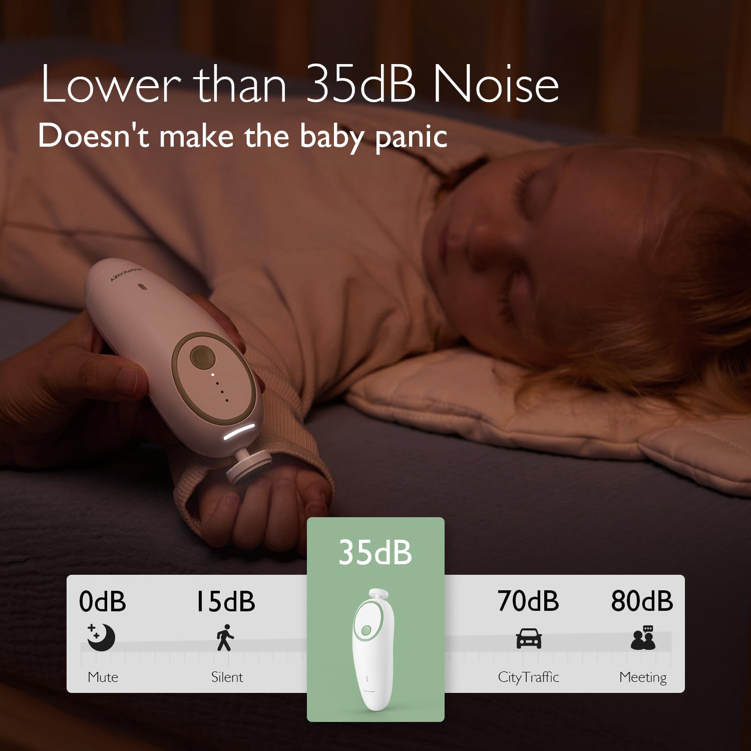 Momcozy luz LED 360° mostrando iluminación difusa y visibilidad segura
