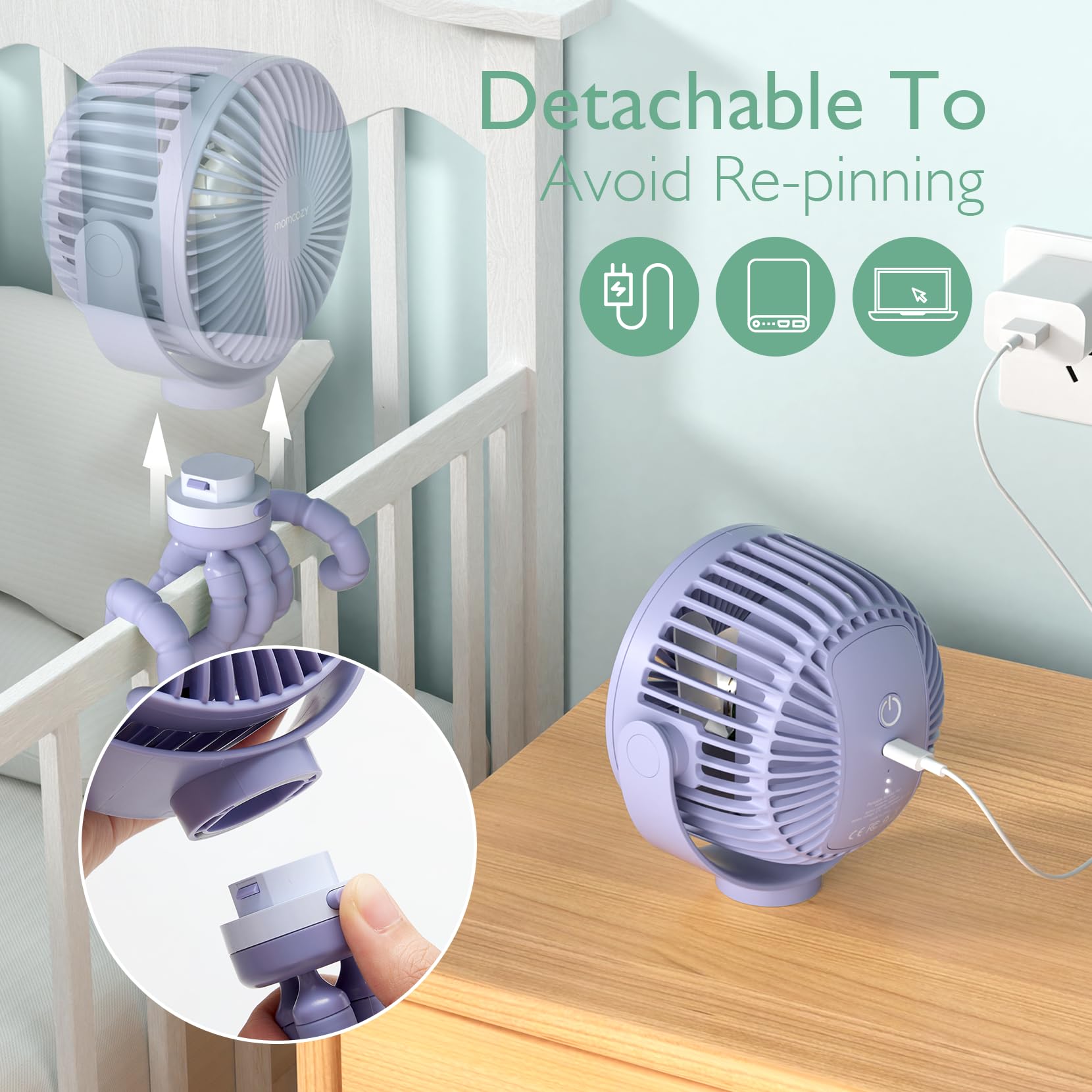 Momcozy fan LED night light in nursery providing soft comforting glow