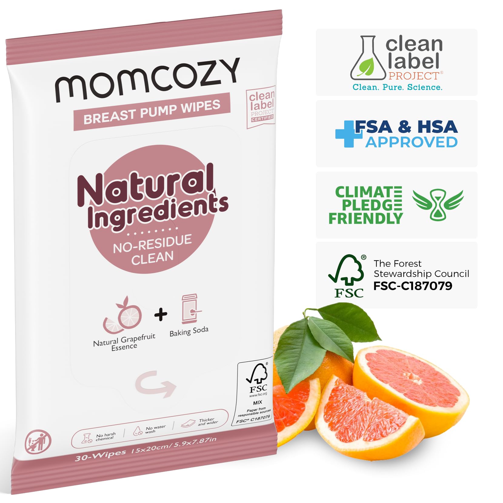 Momcozy paquete resealable abierto mostrando toallitas listas para usar