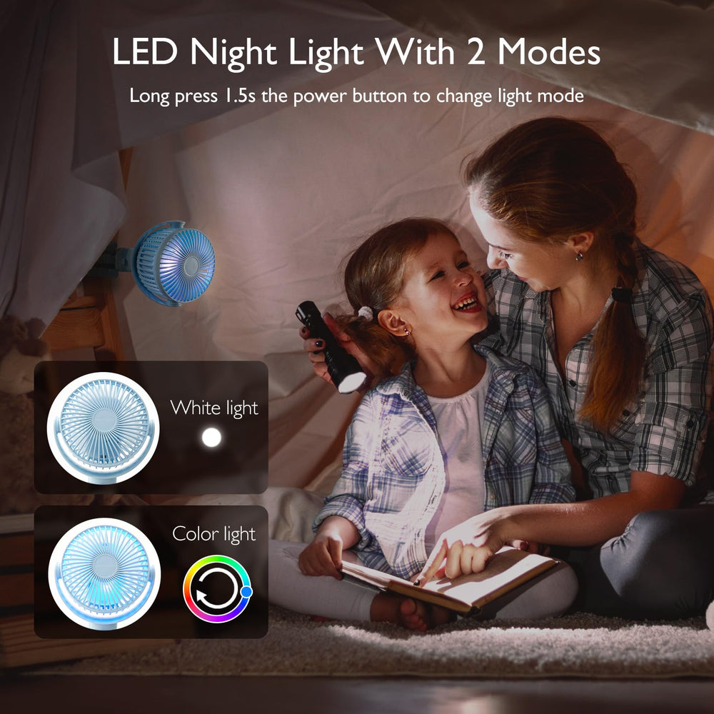 Momcozy fan held in hand demonstrating compact size and portability