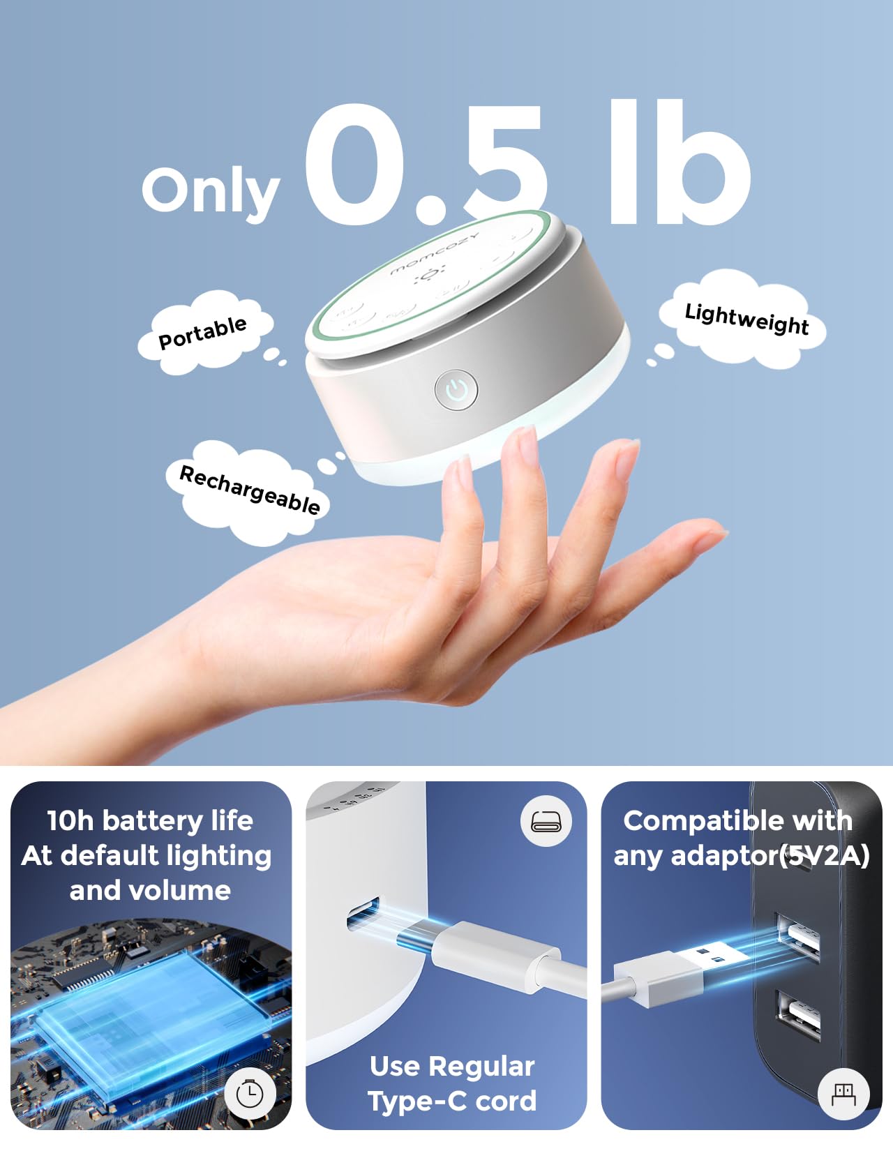 Momcozy comparación de tamaño en mano para comprobar su portabilidad y facilidad