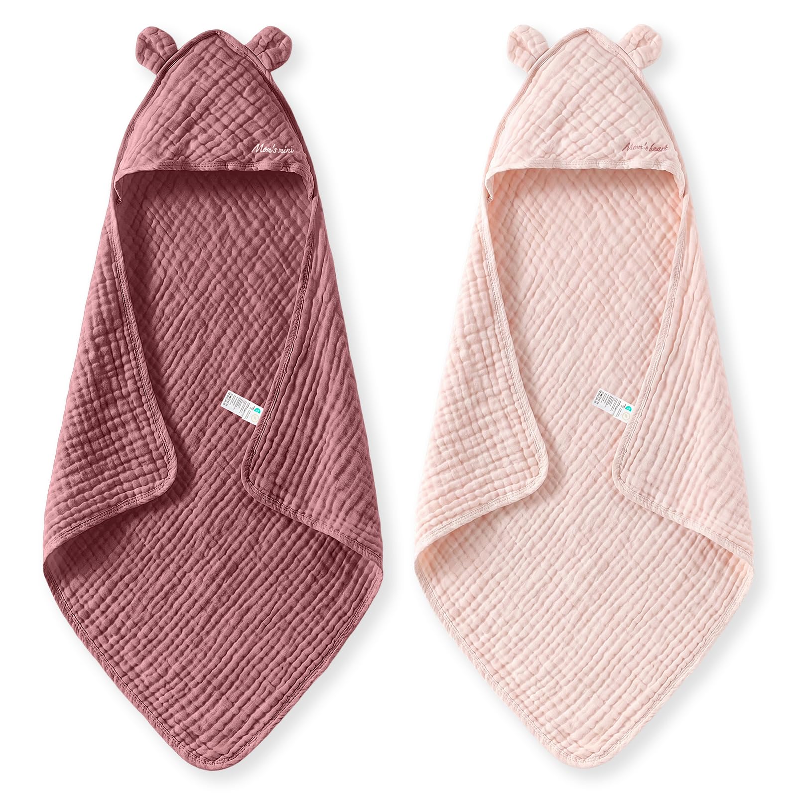 Momcozy toalla con capucha rosa vista frontal, abrigo cómodo