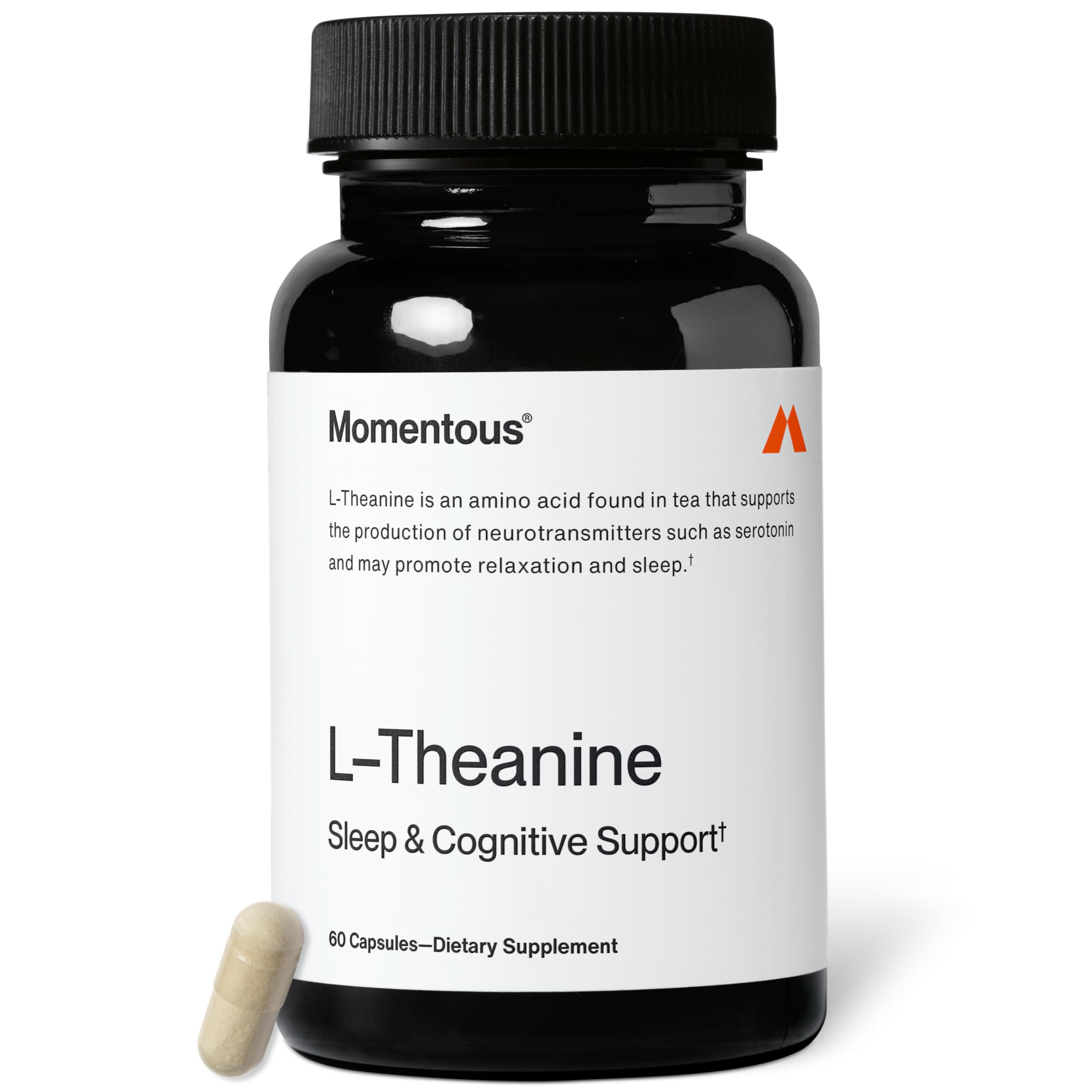 Frasco Momentous L-Theanine 200 mg en primer plano que transmite confianza