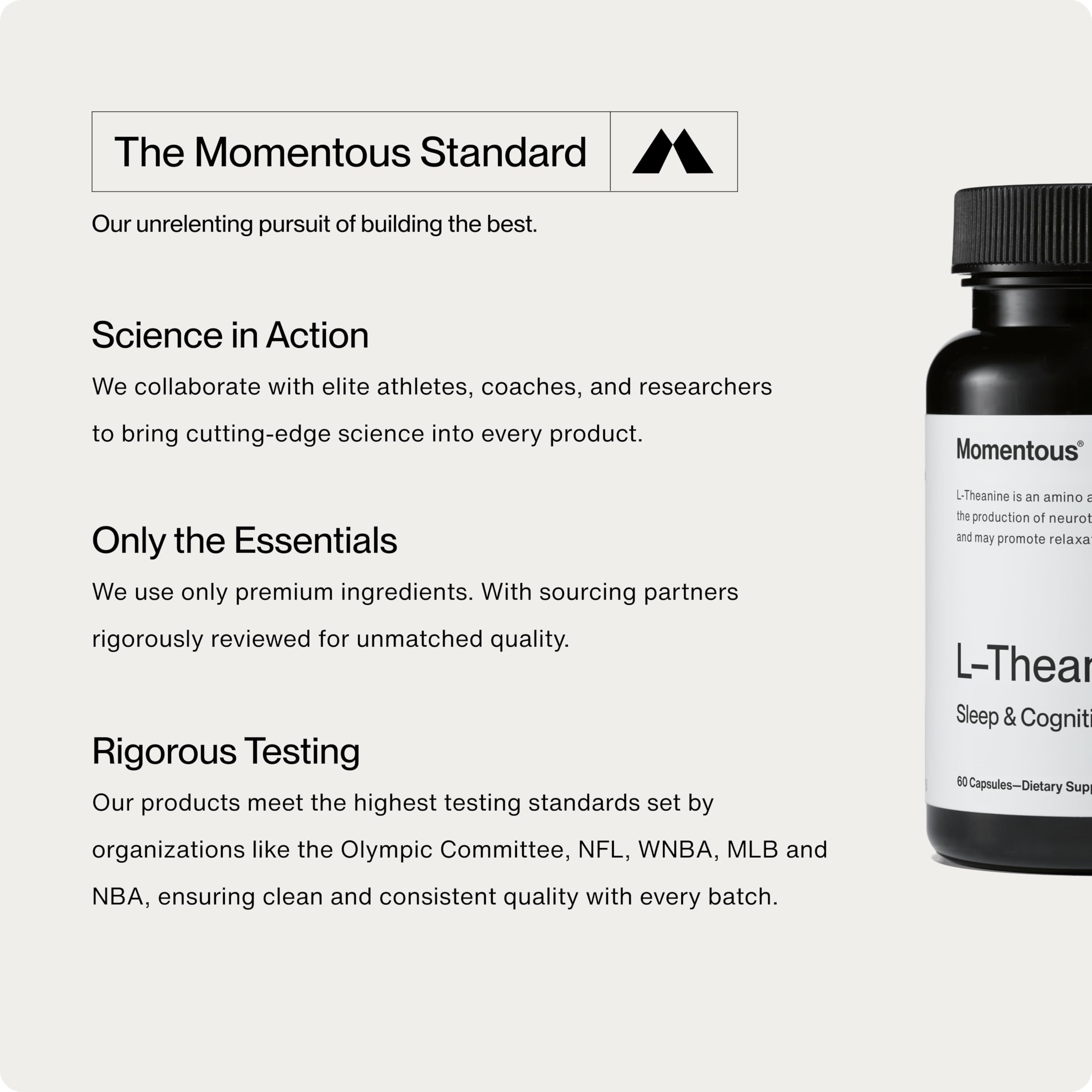 Uso nocturno: Momentous L-Theanine junto a una cama para mejor descanso