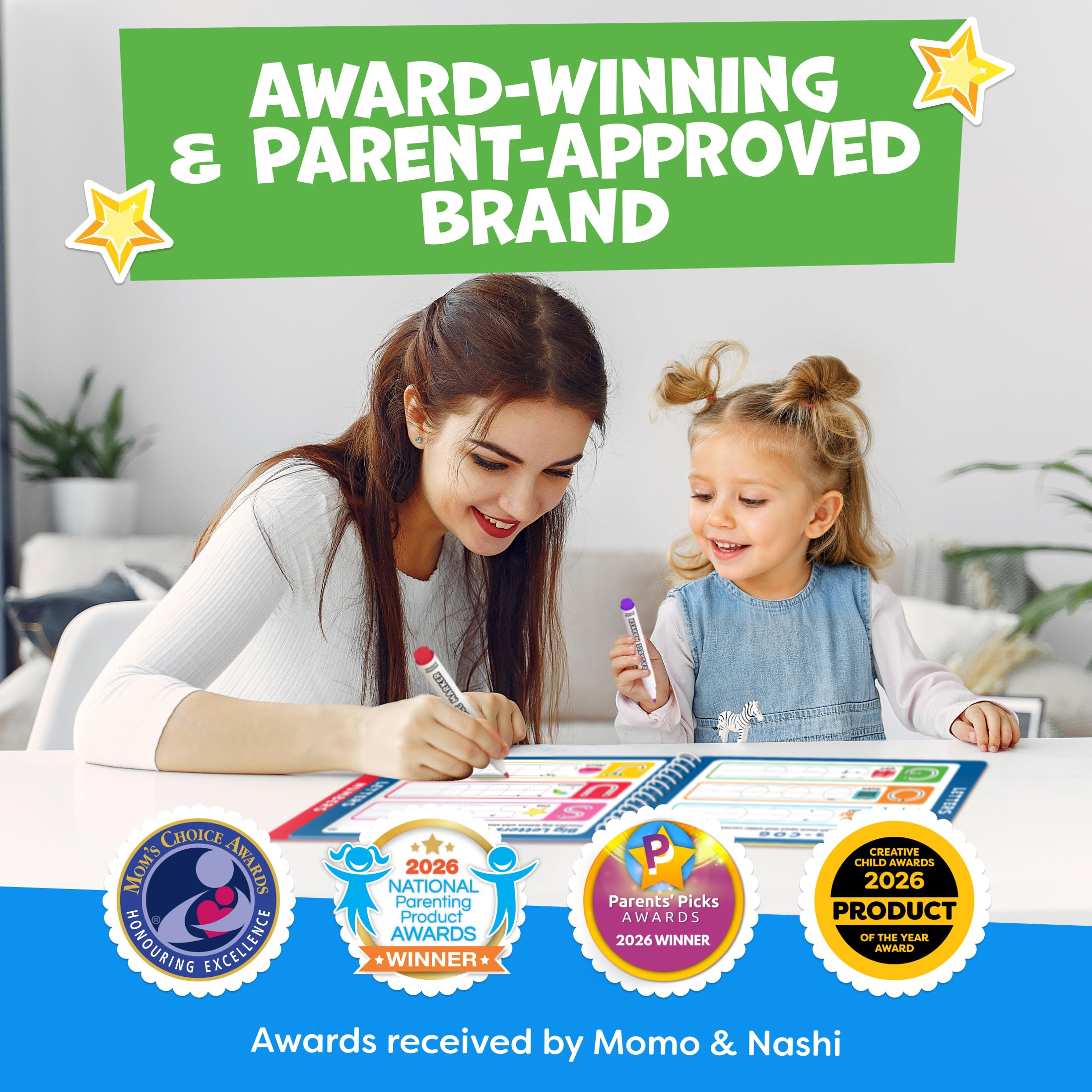 Momo & Nashi niño trazando letras, promueve aprendizaje autónomo
