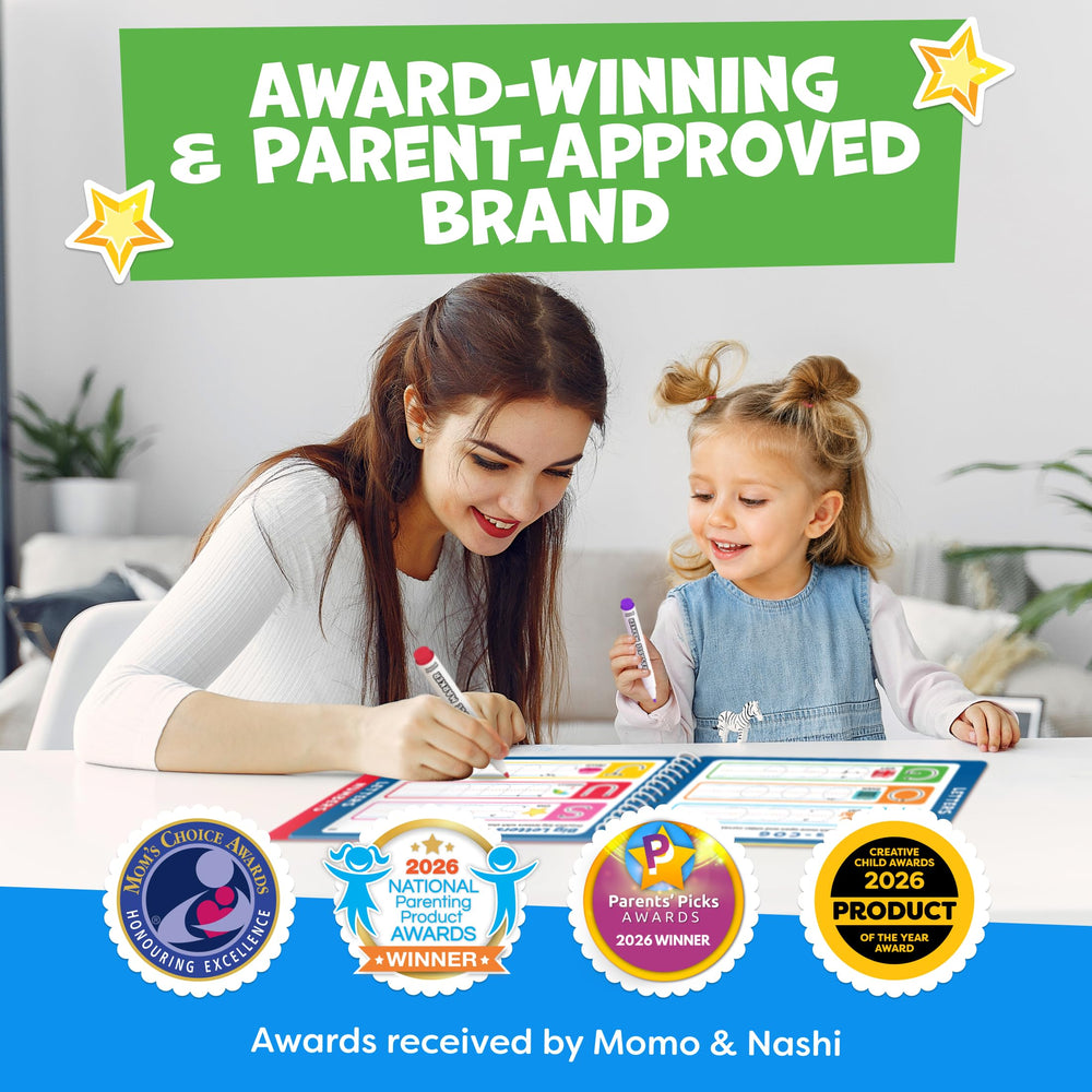 Momo & Nashi niño trazando letras, promueve aprendizaje autónomo